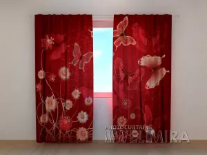 3D Curtain Red Butterflies