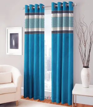 ARMENIA HAGUE Italian Semi Blackout Silk with Velvet Touch Abstract Curtain Set of 2 Piece, Long Door- 4ft x 8ft, Aqua