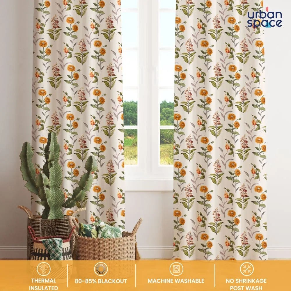 Blackout Curtains, Digital Printed Curtains, Pack of 2 Curtains - Cone Flower - Yellow