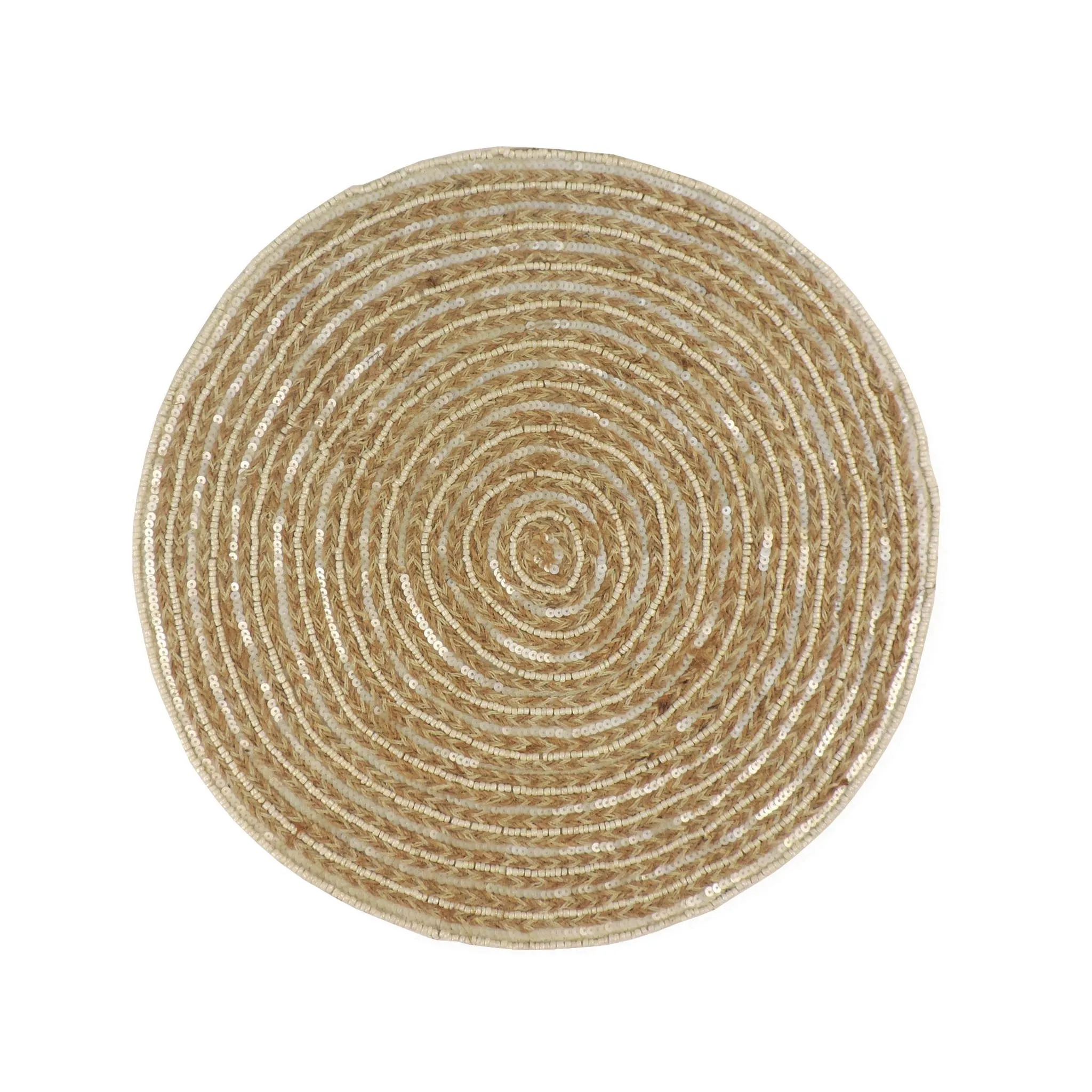 Braided Natural Jute Beaded Placemat in Beige, Set of 2