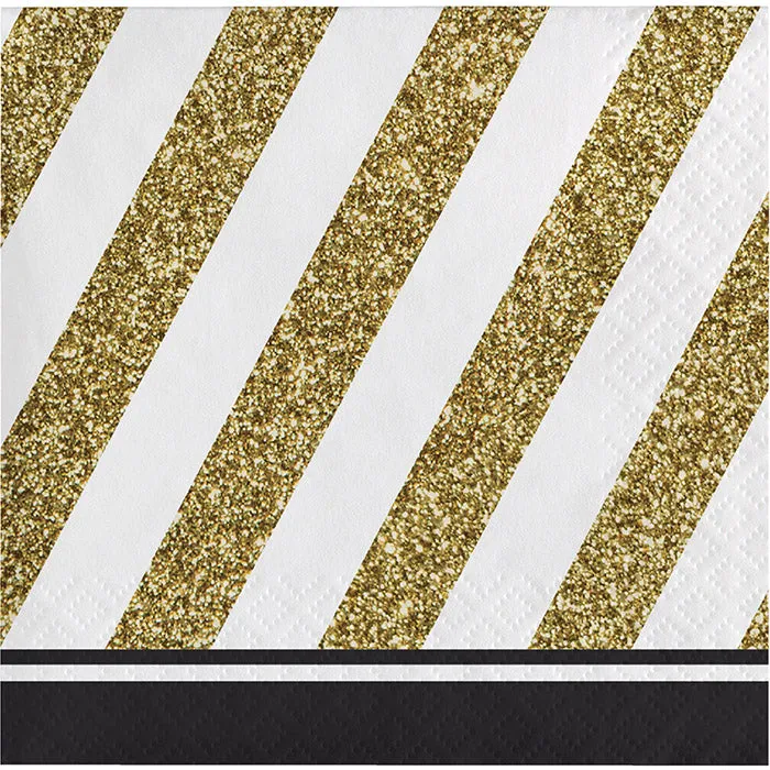 Bulk Black and Gold Beverage Napkins (192 per Case)