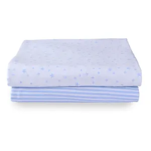 Clair-de-lune Blue/White Stars & Stripes 2 Pack Fitted Moses Basket Sheets - 74 x 30 cm