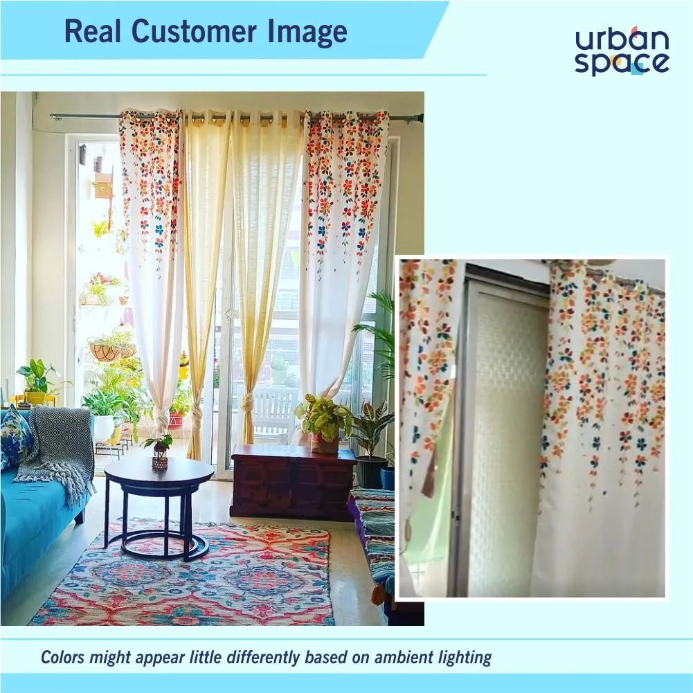 Digital Printed, Room darkening, faux silk heavy curtain for door, Pack of 2 Curtains - Skyfall Orange