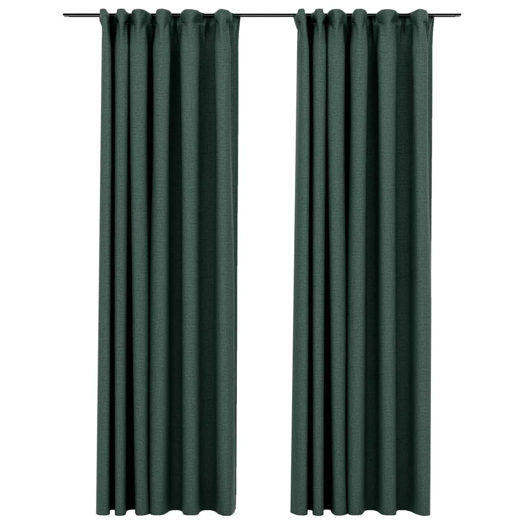 Linen-Look Blackout Curtains with Hooks 2 pcs Green 140x225 cm