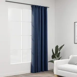 Linen-Look Blackout Curtains with Hooks Blue 290x245 cm