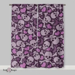 Purple Heart Skull Curtains