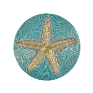 Ringo Starfish Beaded Placemat in Teal & Gold, Set of 2