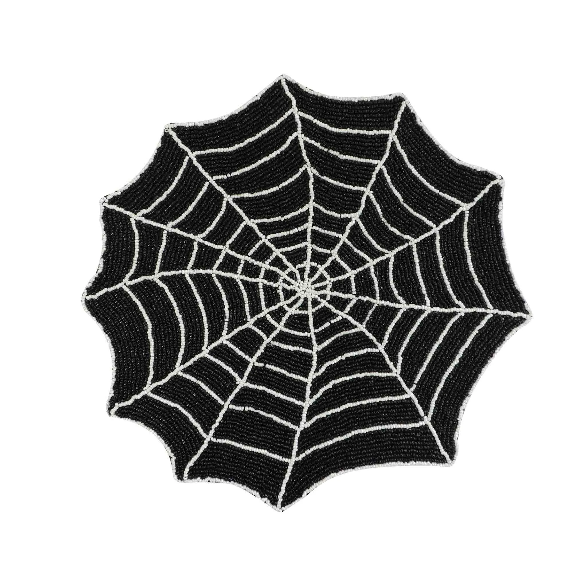 Spiderweb Halloween Bead Placemat in Black, Set of 2