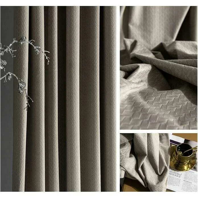 Taylor H. Luxury Jacquard Velvet Woven Design Curtains - Beige Gray