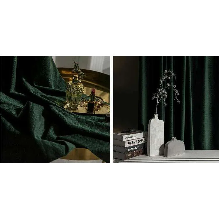 Taylor H. Luxury Jacquard Velvet Woven Design Curtains - Dark Green